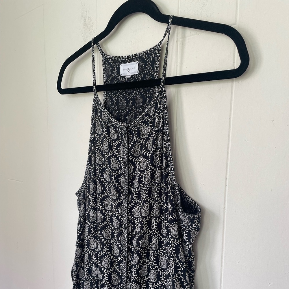 Lou & Grey Sleeveless Jumpsuit Black White Boho Festival Pockets ~ Size M - Picture 2 of 14